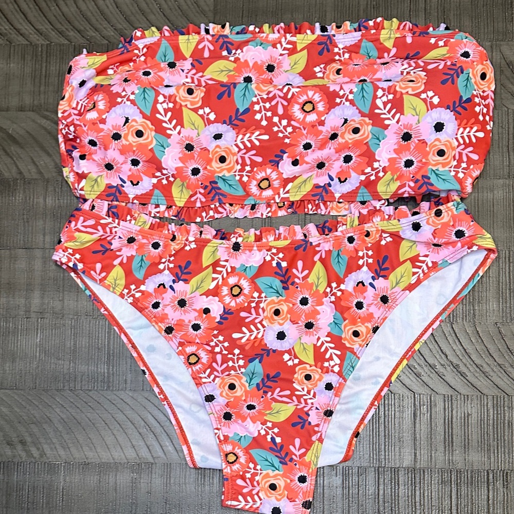 SHEIN Floral Kids Bikini - Red and Pink